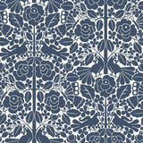 Fairy Tales Blue Wallpaper with Folk Art Birds and Floral Motif - York MK1166