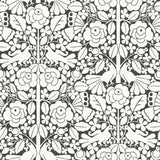 Fairy Tales Black Wallpaper with Folk Art Birds & Floral Motif - York MK1167