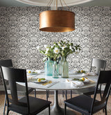 Fairy Tales Black Wallpaper with Folk Art Birds & Floral Motif - York MK1167