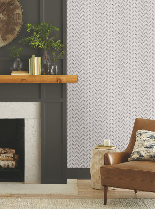 Pick-Up Sticks Black Wallpaper with Herringbone Stripe Pattern - York MK1170