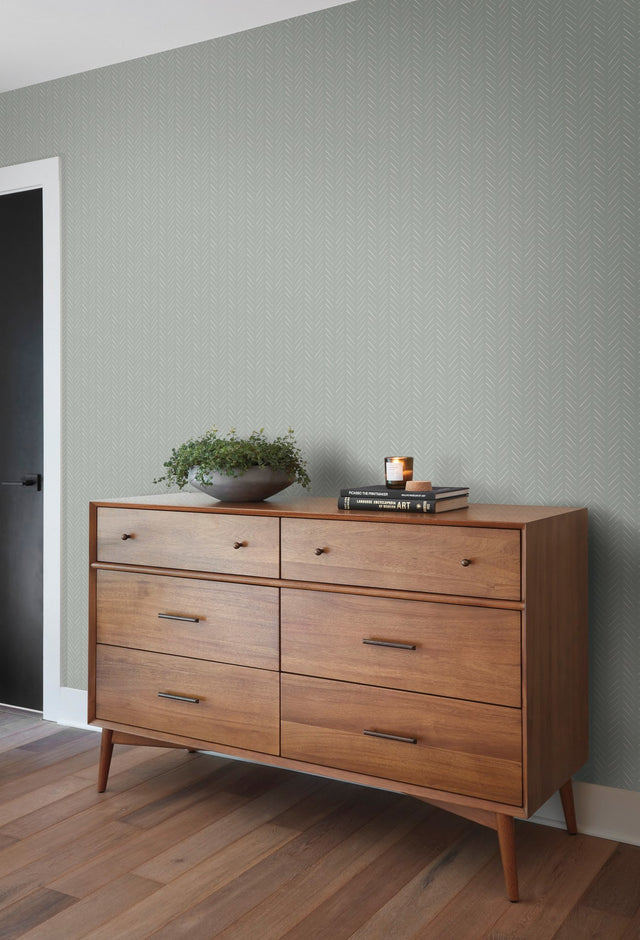 Pick-Up Sticks White Wallpaper with Herringbone Stripe Motif - York MK1172