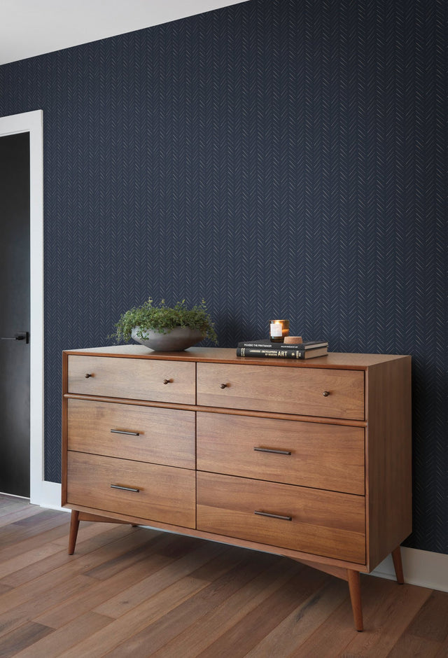Pick-Up Sticks Blue Wallpaper with Abstract Herringbone Stripe - York MK1173