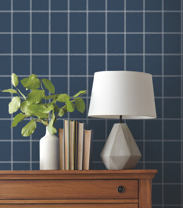 Sunday Best Blue Wallpaper with Linen-Look Check Plaid - York MK1176