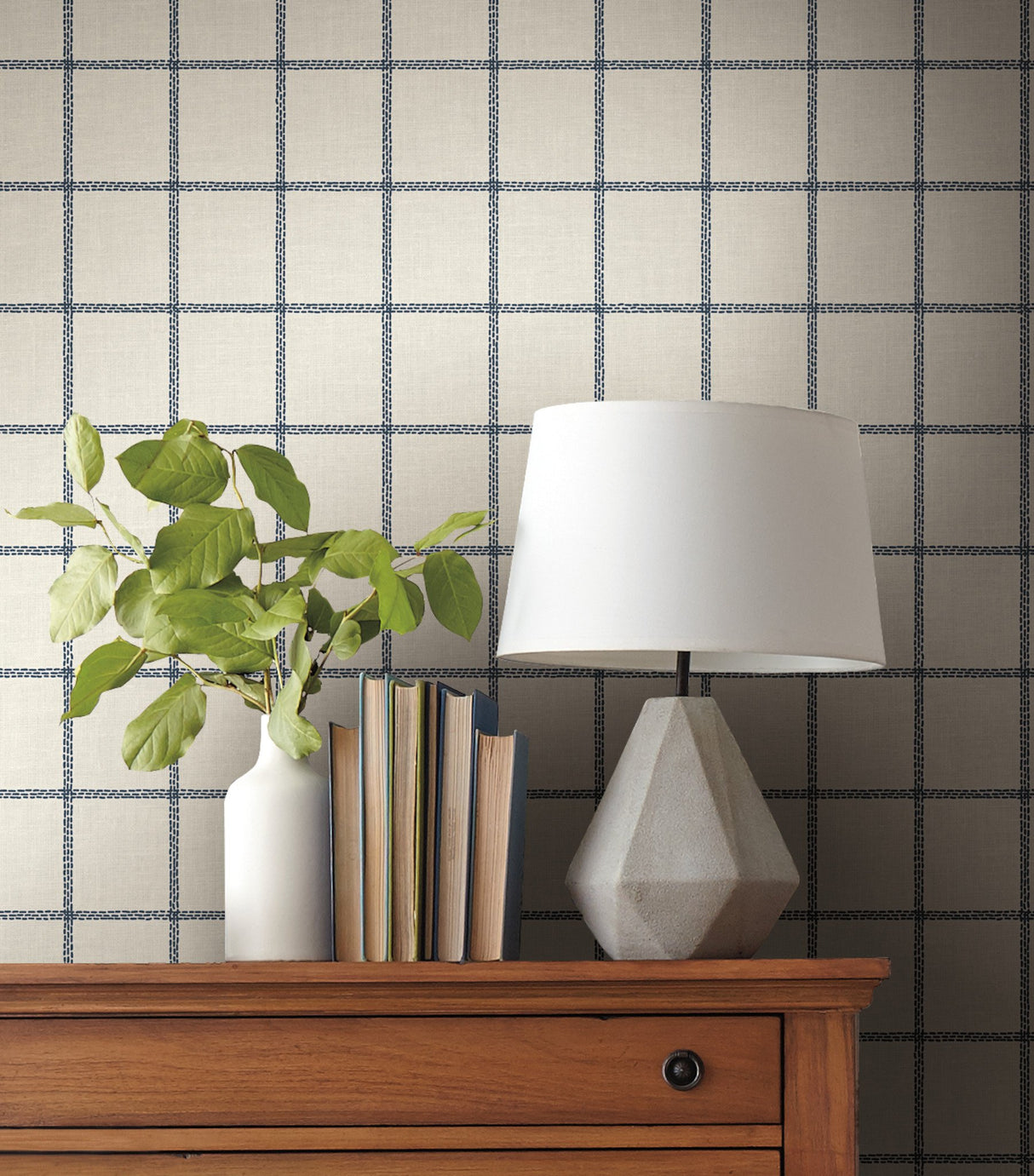 Sunday Best Blue Wallpaper with Plaid Linen-Effect Check - York MK1177