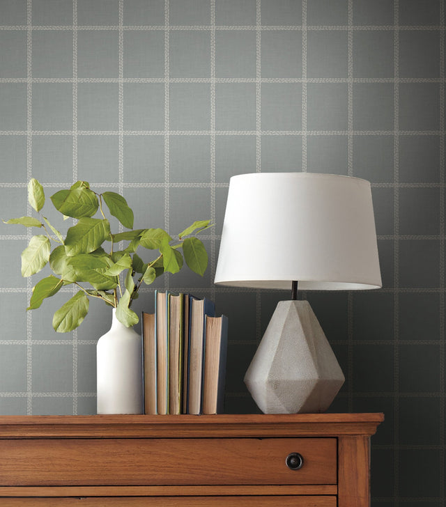 Sunday Best Grey Plaid Wallpaper with Linen-Look Check Pattern - York MK1178