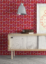 Pieni Unikko Red Peel & Stick Wallpaper with Floral Botanical Pattern, Eclectic Style - MKS4492