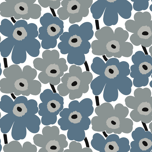 Pieni Unikko Grey Peel & Stick Wallpaper with Eclectic Botanical Floral Pattern - NuWallpaper MKS4493