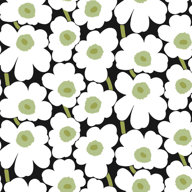 Pieni Unikko Black Peel & Stick Wallpaper with Botanical Floral Pattern - NuWallpaper MKS4494
