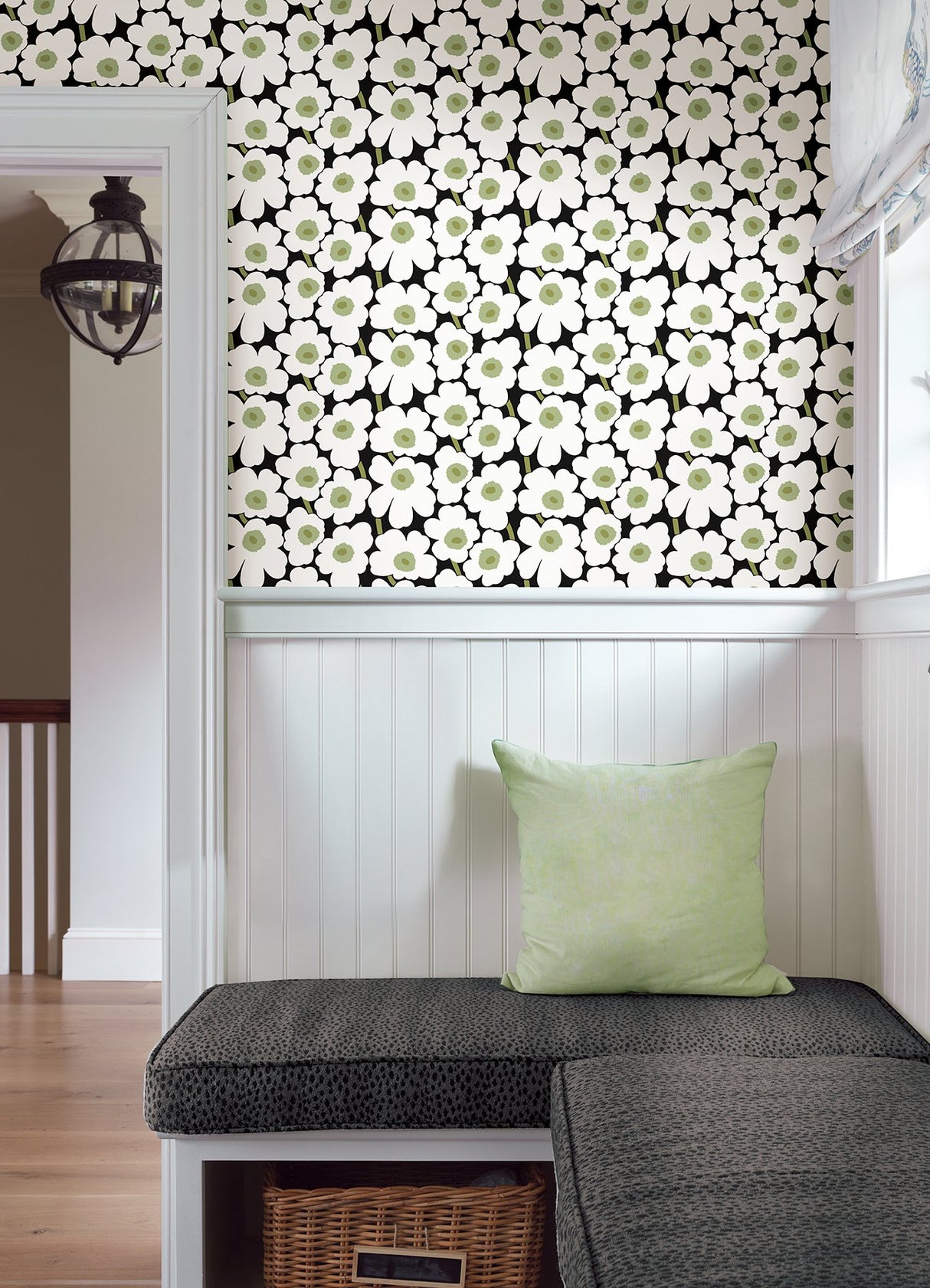 Pieni Unikko Black Peel & Stick Wallpaper with Botanical Floral Pattern - NuWallpaper MKS4494