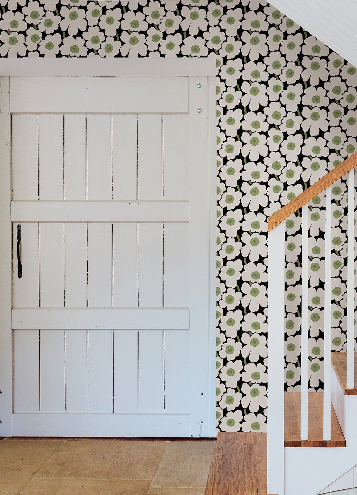 Pieni Unikko Black Peel & Stick Wallpaper with Botanical Floral Pattern - NuWallpaper MKS4494