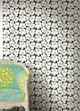 Pieni Unikko Black Peel & Stick Wallpaper with Botanical Floral Pattern - NuWallpaper MKS4494
