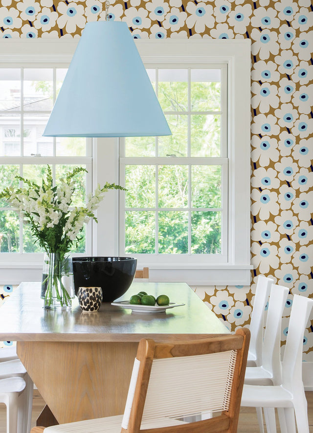 Pieni Unikko Beige Peel & Stick Wallpaper with Botanical Floral Motif - NuWallpaper MKS4495