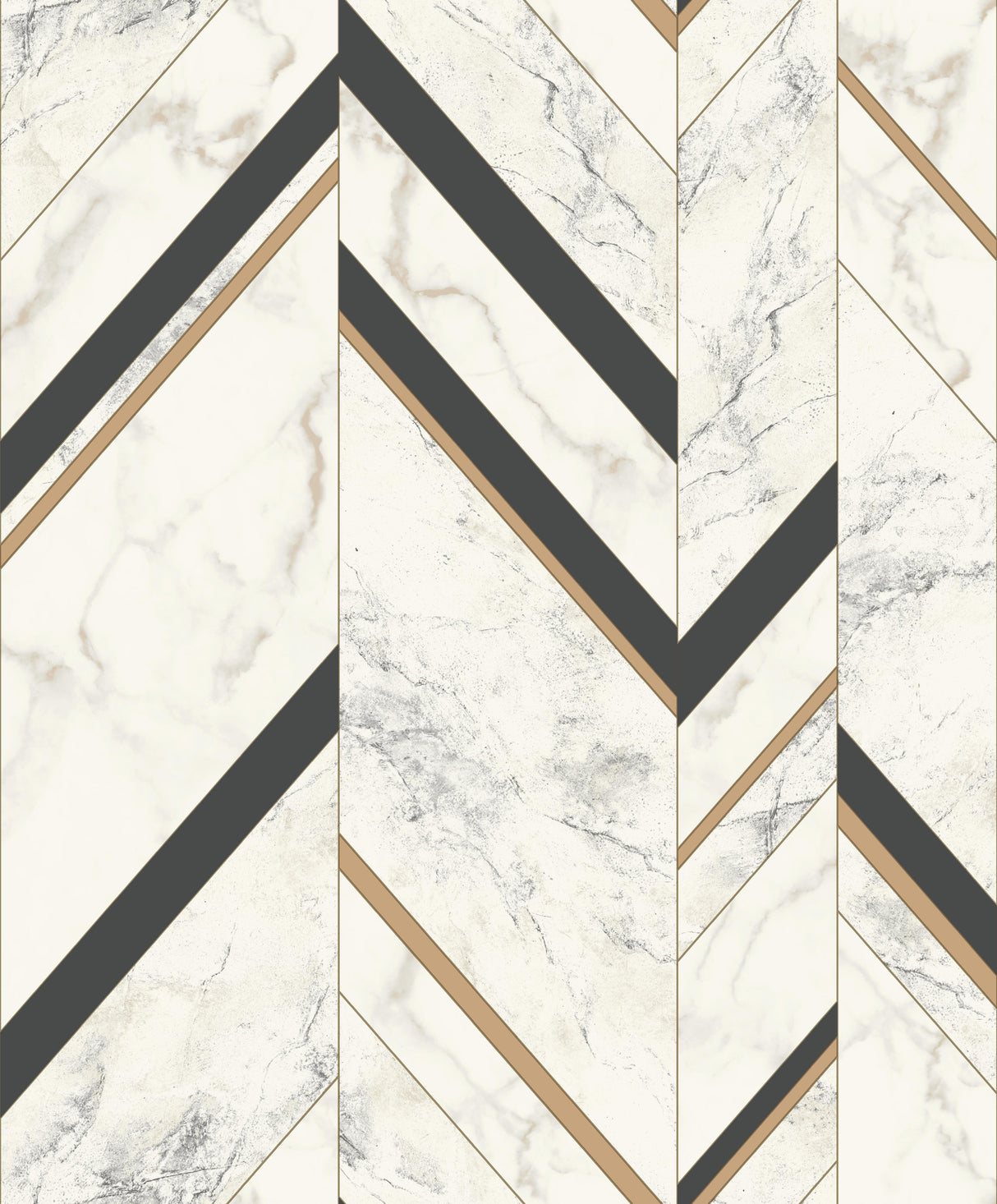 York Marble Chevron Black & Gold Wallpaper MM1805