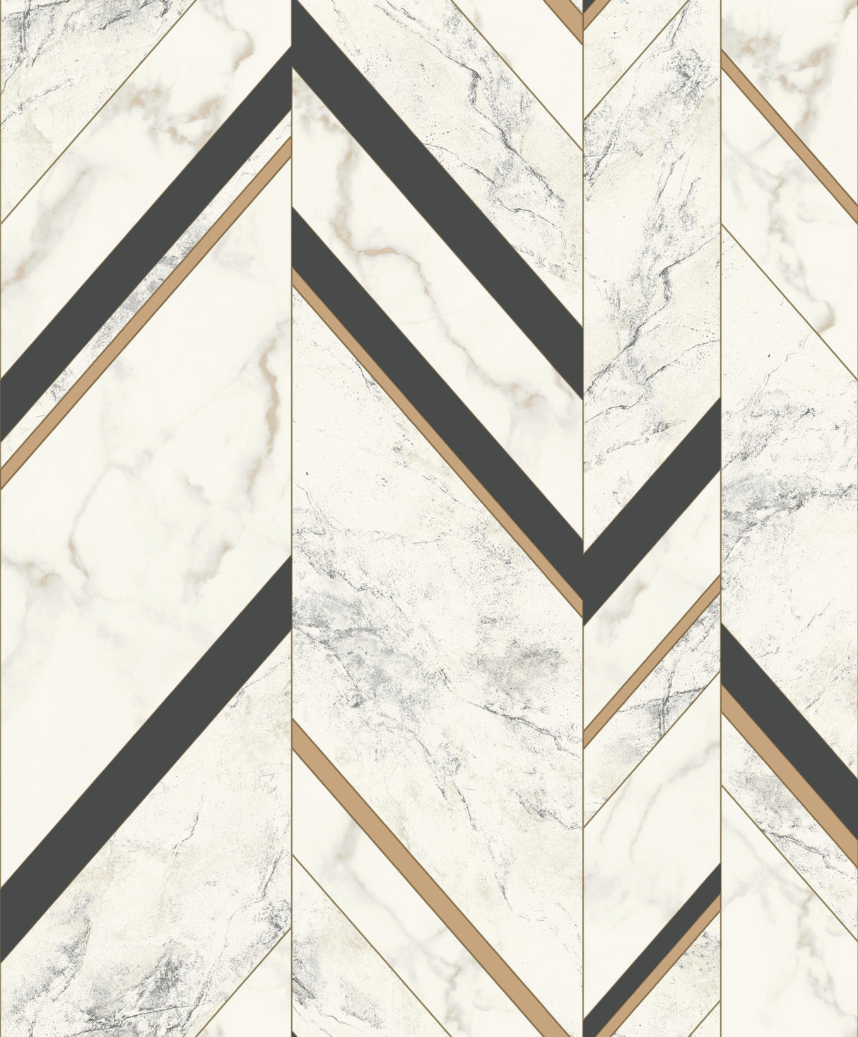 York Marble Chevron Black & Gold Wallpaper MM1805