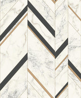 York Marble Chevron Black & Gold Wallpaper MM1805