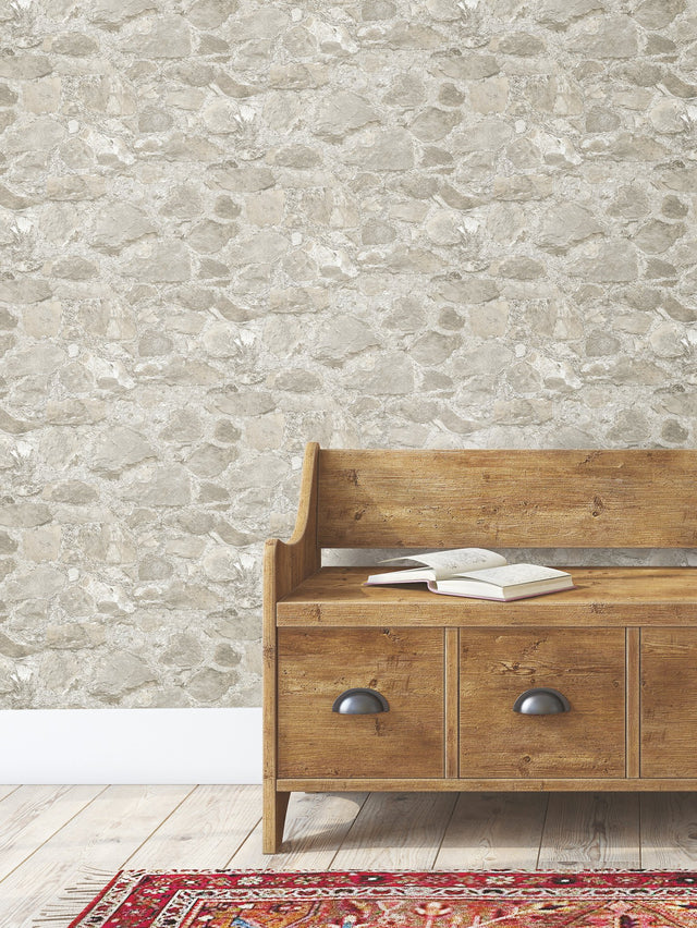 Field Stone Taupe Wallpaper with Rustic Stone Motif - York MN1801