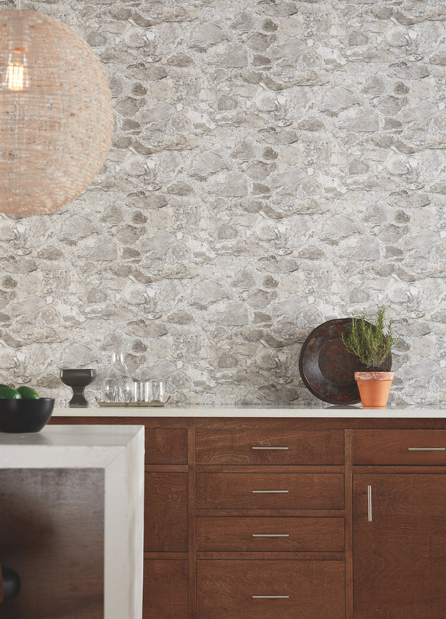 Field Stone Grey Wallpaper with Rustic Stone Motif - York MN1802