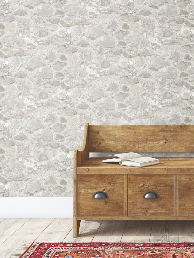 Field Stone Grey Wallpaper with Rustic Stone Motif - York MN1802