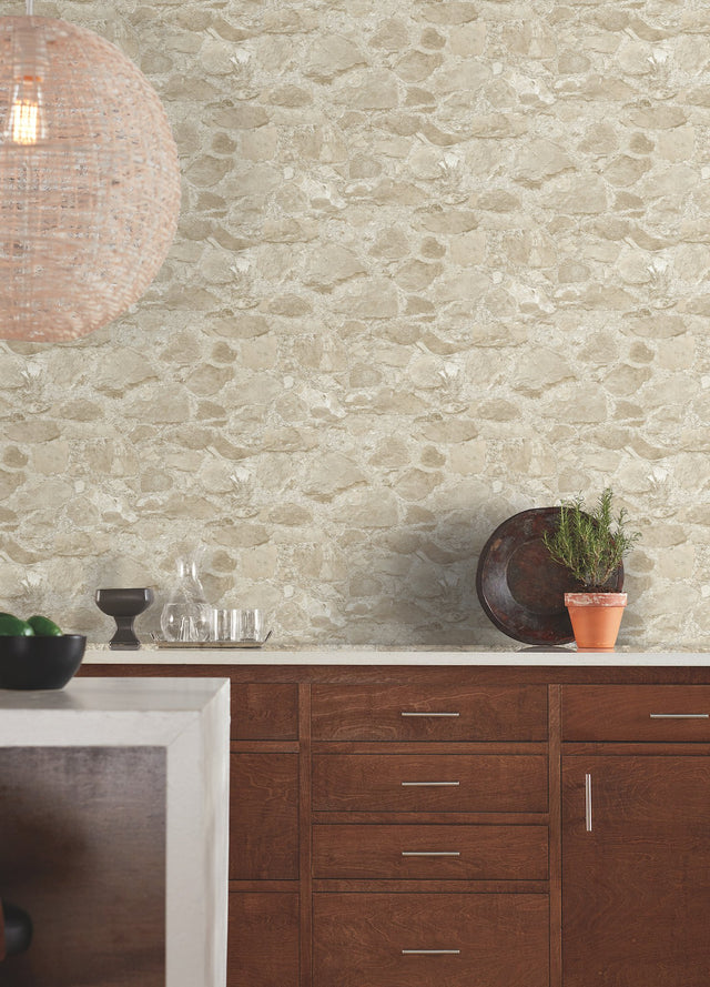 Field Stone Beige Wallpaper with Rustic Stone Motif - York MN1803