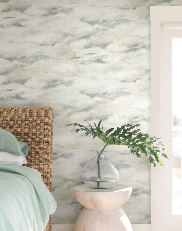 Plein Air Tan & Grey Wallpaper with Painterly Cloud Motif - York MN1810