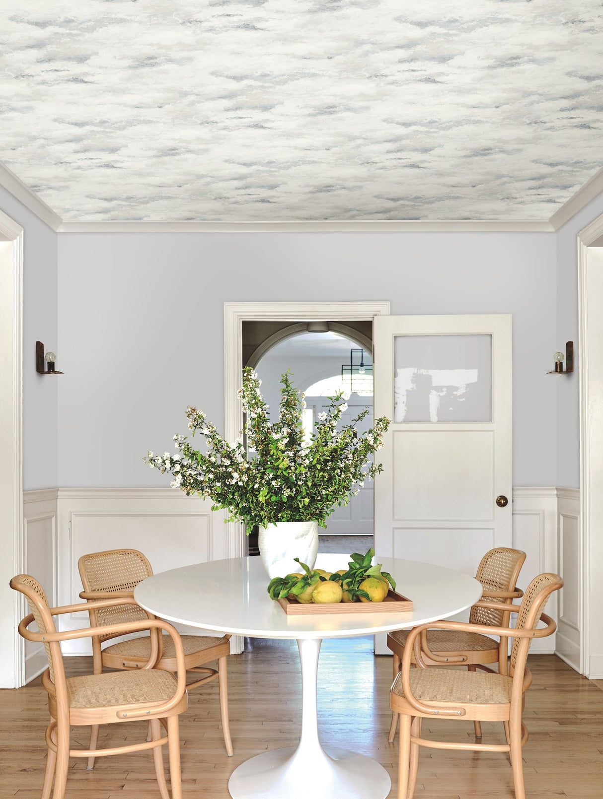 Plein Air Beige & Grey Wallpaper with Painterly Cloud Motif - York MN1811