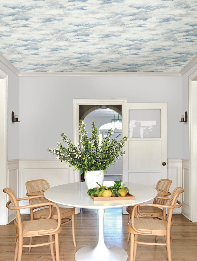 Plein Air Blue Wallpaper with Painterly Cloud Motif - York MN1812