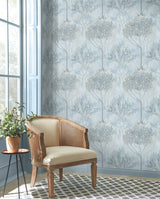 Orchard Blue & Grey Wallpaper with Botanical Mediterranean Motif - York MN1820