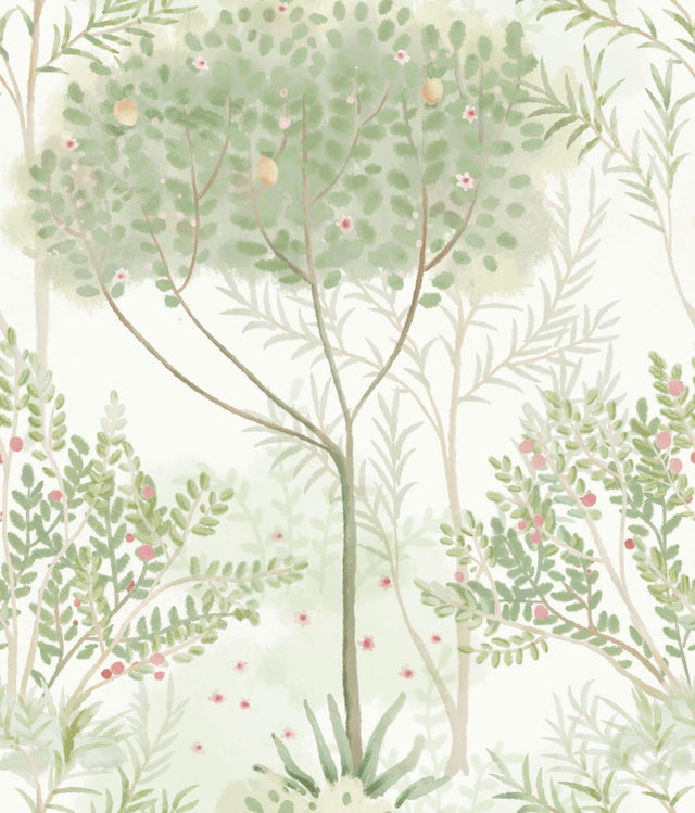 Orchard White & Green Botanical Prepasted Sure Strip Wallpaper - York MN1822