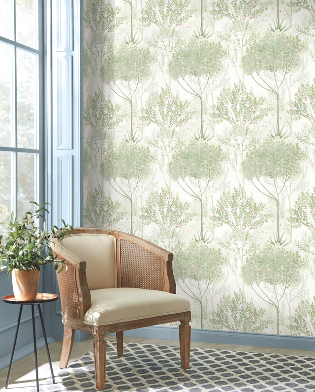 Orchard White & Green Botanical Prepasted Sure Strip Wallpaper - York MN1822