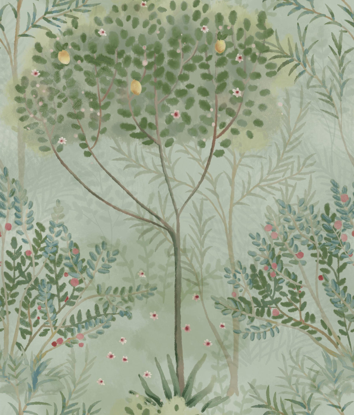 Orchard Green Wallpaper with Botanical Orchard Motif Prepasted Sure Strip - York MN1823