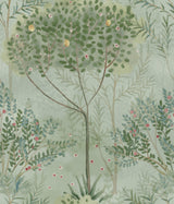 Orchard Green Wallpaper with Botanical Orchard Motif Prepasted Sure Strip - York MN1823