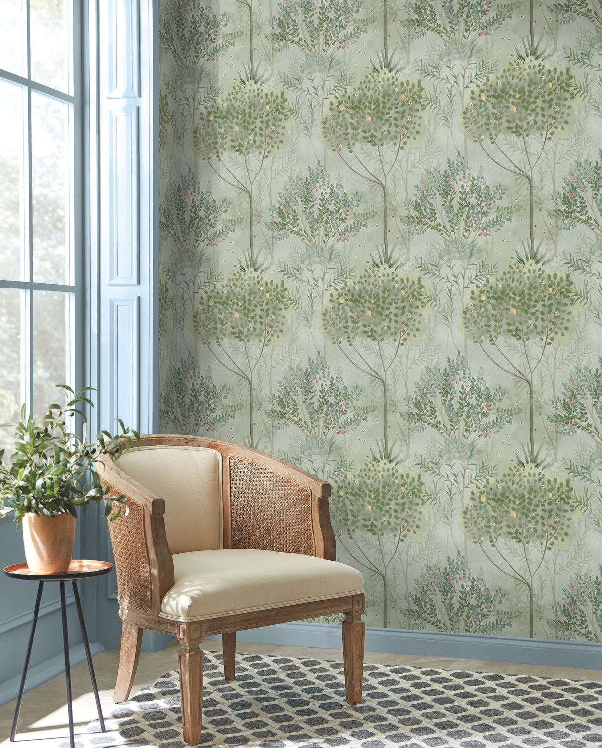 Orchard Green Wallpaper with Botanical Orchard Motif Prepasted Sure Strip - York MN1823