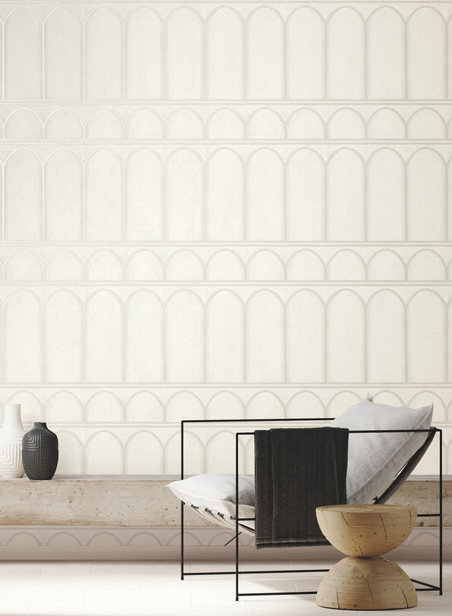 Arches White & Pearl Wallpaper with Mediterranean Architectural Arch Motif - York MN1830