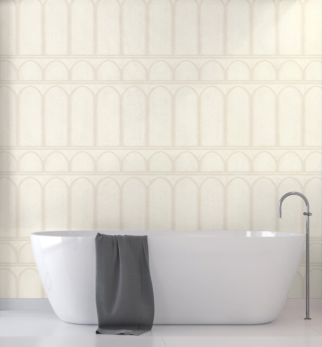 Arches White & Pearl Wallpaper with Mediterranean Architectural Arch Motif - York MN1830