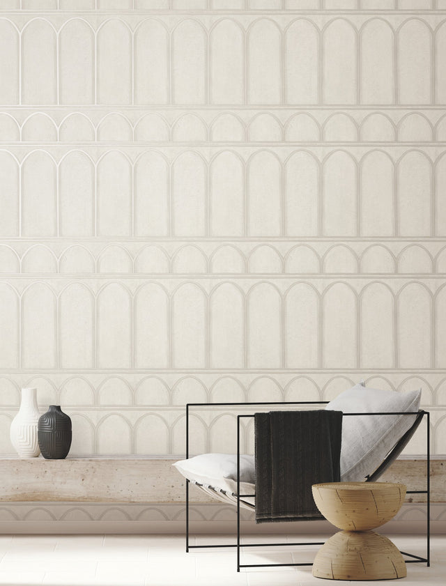 Arches Beige & Pearl Wallpaper with Mediterranean Architectural Arch Motif - York MN1831
