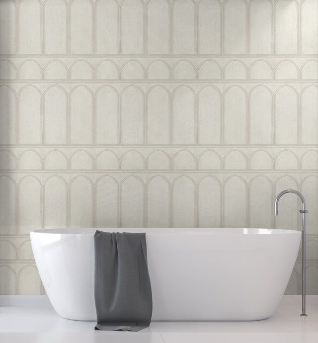 Arches Beige & Pearl Wallpaper with Mediterranean Architectural Arch Motif - York MN1831