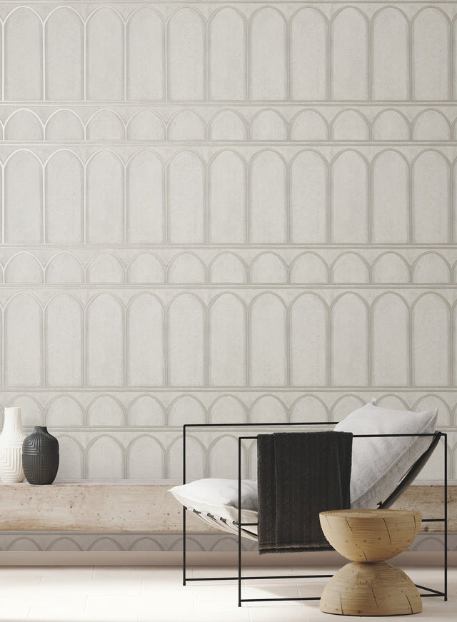 Arches Grey & Pearl Wallpaper with Mediterranean Arch Motif - York MN1832