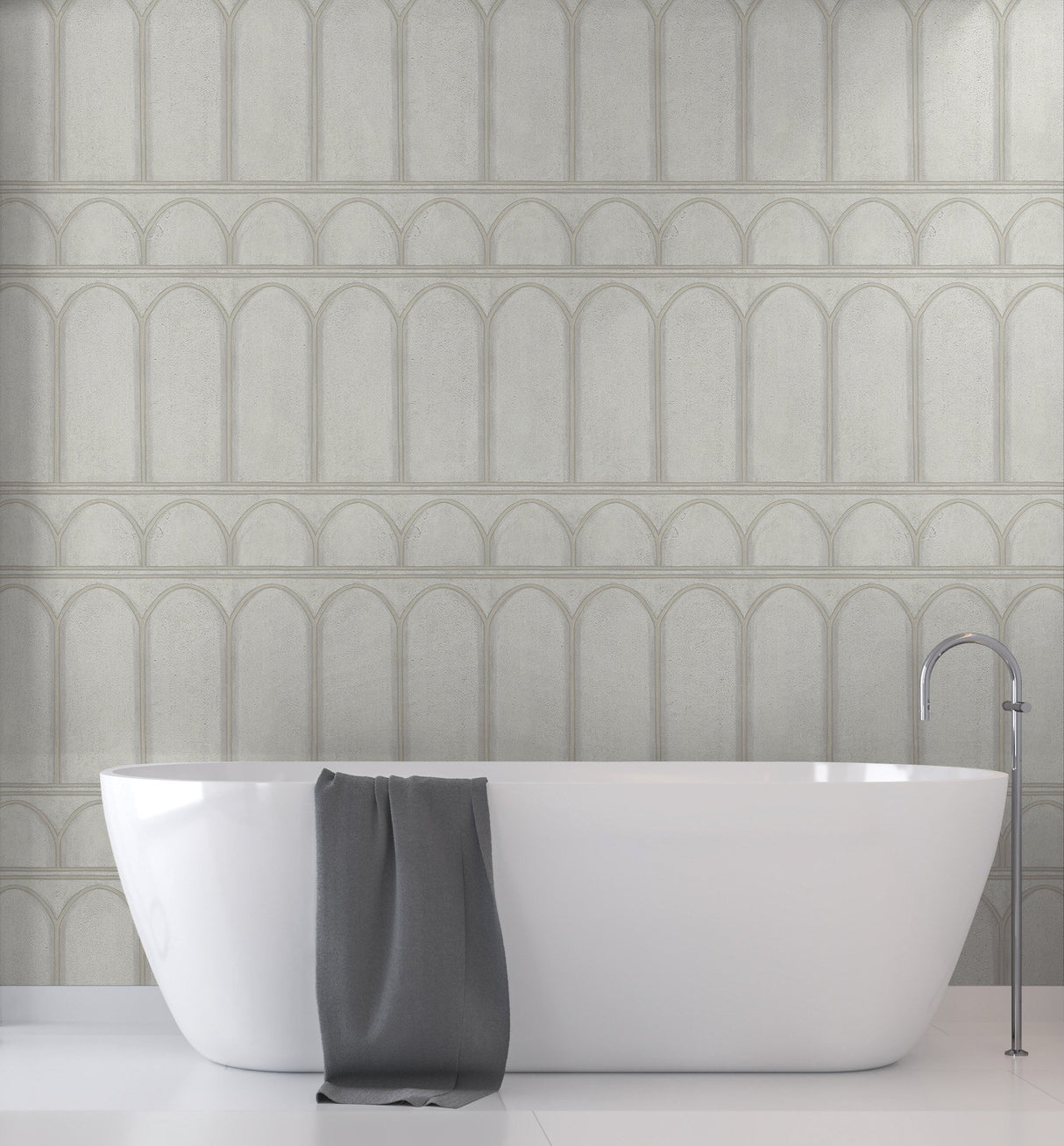 Arches Grey & Pearl Wallpaper with Mediterranean Arch Motif - York MN1832