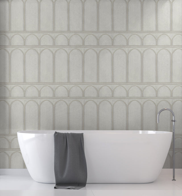Arches Grey & Pearl Wallpaper with Mediterranean Arch Motif - York MN1832