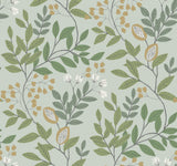 Eden Retreat Green & Gold Wallpaper with Botanical Metallic Accents - York MN1840