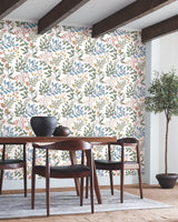 Eden Retreat White & Multi Wallpaper with Botanical Floral Vine Pattern - York MN1841