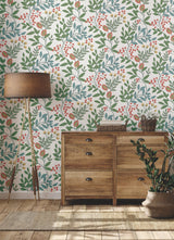 Eden Retreat White & Multi Wallpaper with Botanical Floral Vine Pattern - York MN1841