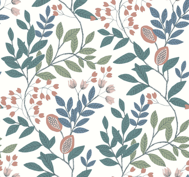 Eeden Retreat Pink & Teal Botanical Sure Strip Prepasted Wallpaper - York MN1843