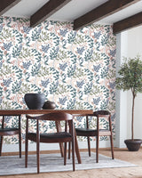 Eeden Retreat Pink & Teal Botanical Sure Strip Prepasted Wallpaper - York MN1843