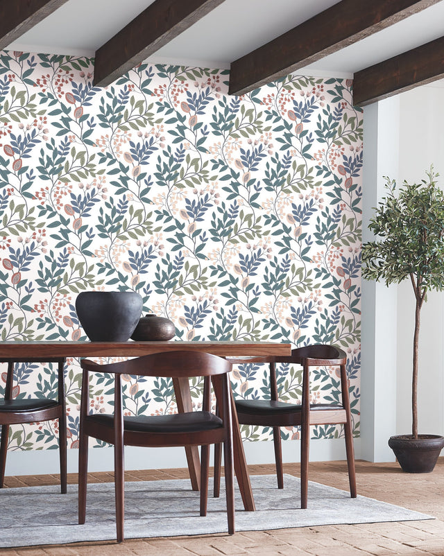Eeden Retreat Pink & Teal Botanical Sure Strip Prepasted Wallpaper - York MN1843