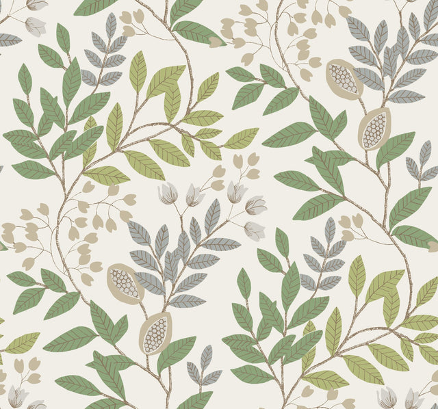 Eden Retreat Beige & Green Botanical Sure Strip Prepasted Wallpaper - York MN1844