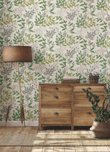 Eden Retreat Beige & Green Botanical Sure Strip Prepasted Wallpaper - York MN1844