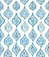 Marketplace Motif White & Blue Wallpaper with Bohemian Ogee Pattern - York MN1850