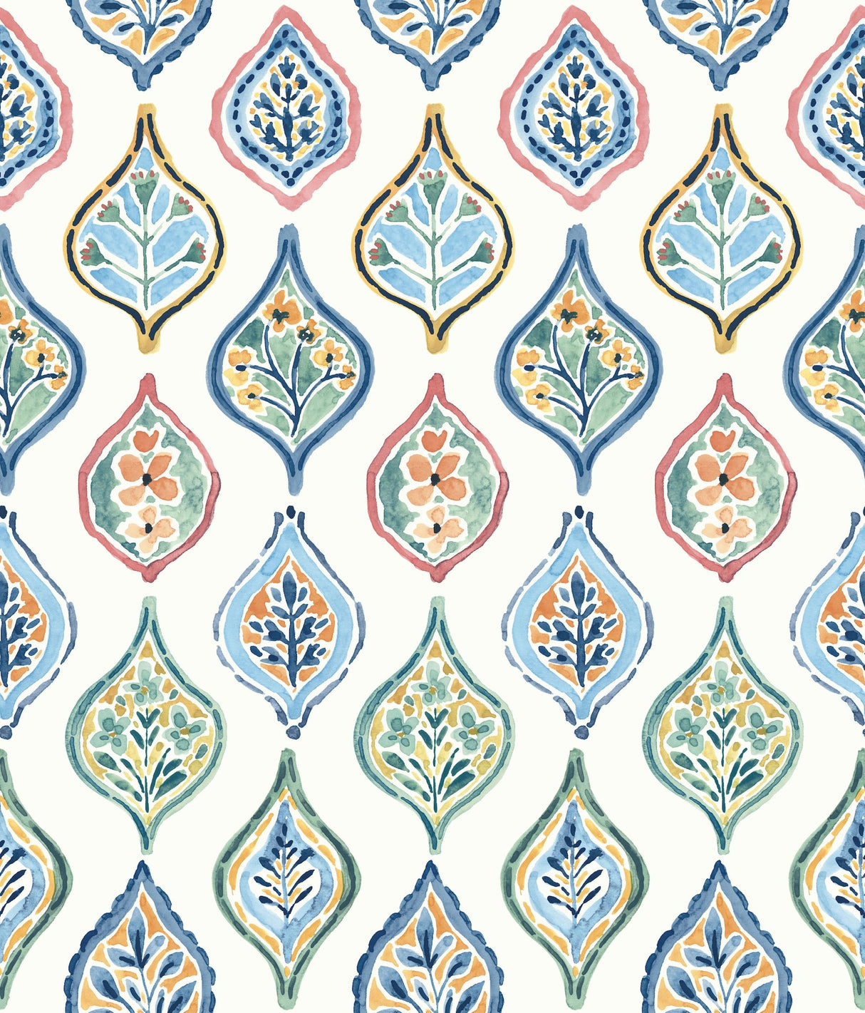 Marketplace Motif White & Multi Wallpaper with Bohemian Ogee Pattern - York MN1852