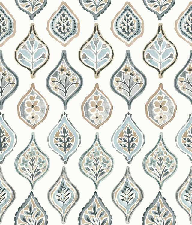 Marketplace Motif White & Neutral Wallpaper with Bohemian Ogee Pattern - York MN1854